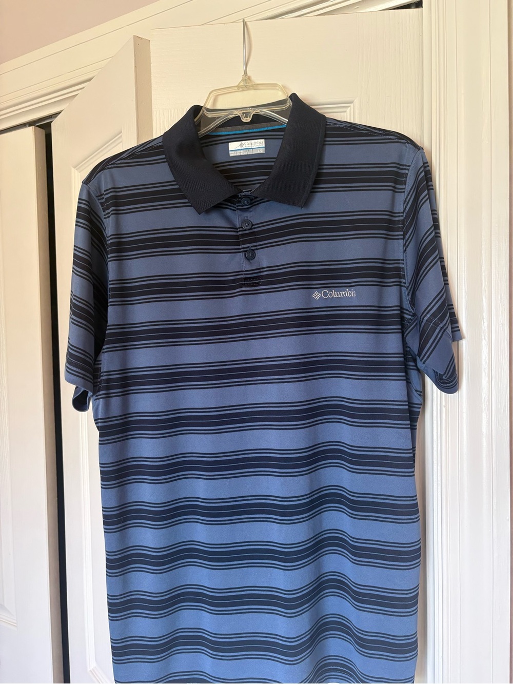 Columbia Men's Blue and Navy Striped Performance Polo